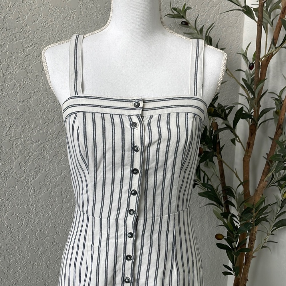 Ivy + Main Classic Striped Linen Blend Striped Button Front Dress Size Medium - Picture 4 of 12